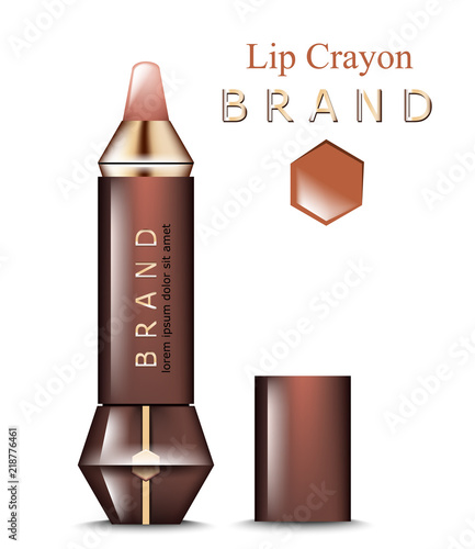 Lip crayon Vector realistic. Product packaging mock up. Design label cosmetics
