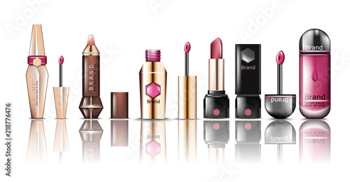 Lipstick cosmetics set collection Vector. Realistic detailed beauty products ...