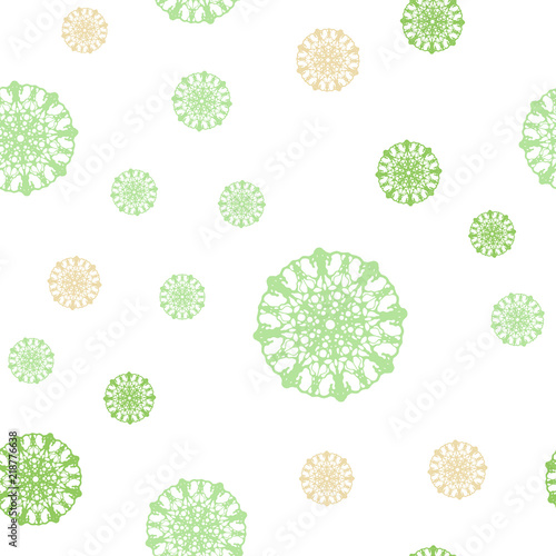 Light Green, Red vector seamless layout with bright snowflakes.
