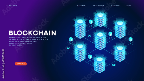 Abstract Blockchain isometric concept banner