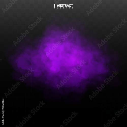 Purple Fog or smoke color isolated transparent special effect. White vector cloudiness, mist smog background. illustration