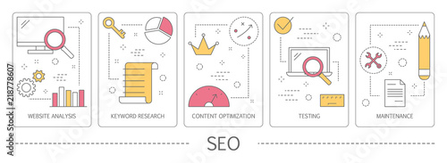 Set of SEO vertical banners. Search engine optimization