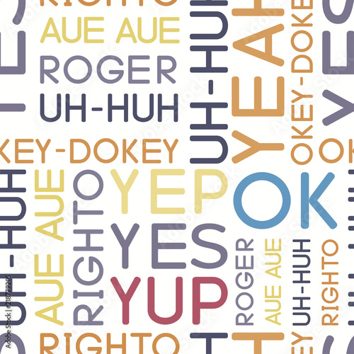 Typography coloured agreement words seamless vector pattern for wrapping, craft, textile, fabric, poster, cards