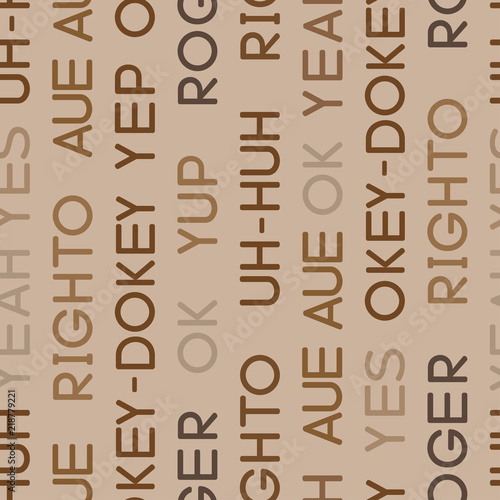 Typography coloured agreement words seamless vector coffee pattern for wrapping, craft, textile, fabric, poster, cards