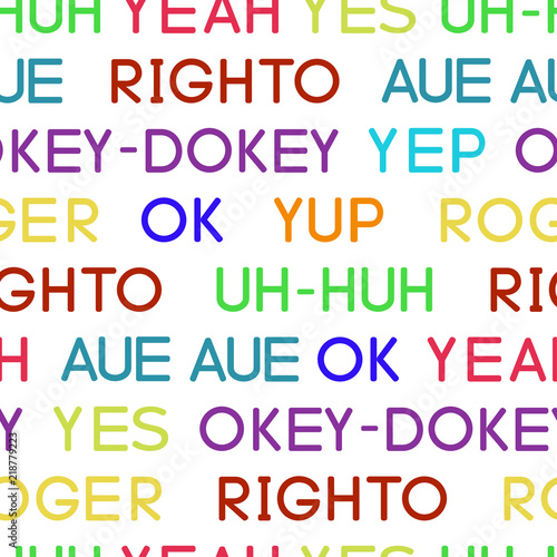 Typography coloured agreement words seamless vector pattern for wrapping, craft, textile, fabric, poster, cards