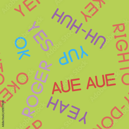 Typography coloured agreement words seamless vector green pattern for wrapping, craft, textile, fabric, poster, cards