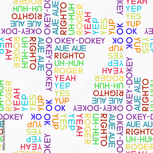 Typography coloured agreement words seamless vector pattern for wrapping, craft, textile, fabric, poster, cards