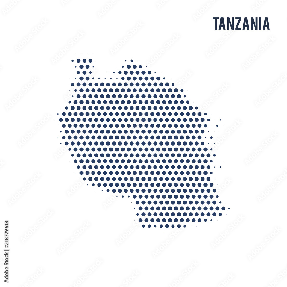 Dotted map of Tanzania isolated on white background.