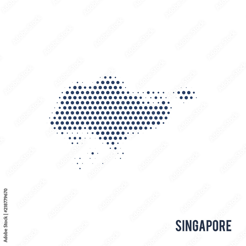 Dotted map of Singapore isolated on white background.