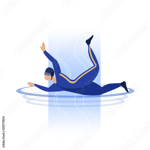 Flight in aerotrube. Men in helmet fly in air-tube. Paratroopers training in aero dynamic tube.