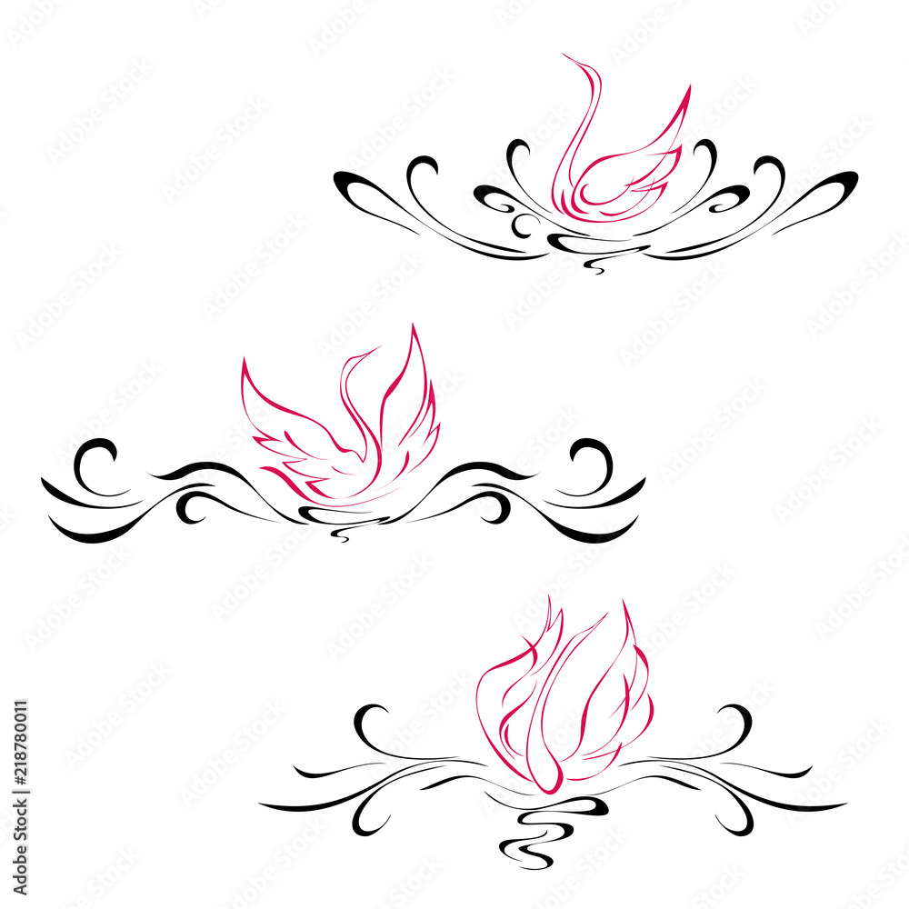 Fototapeta premium symmetrical ornament 5. symmetrical ornament with pink swans. SET