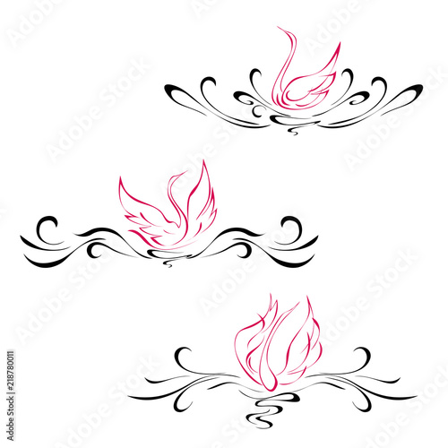 symmetrical ornament 5. symmetrical ornament with pink swans. SET