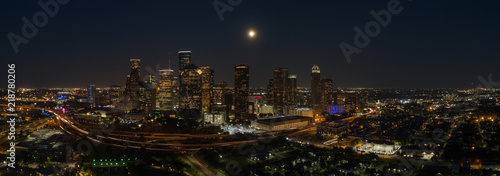 Aerial night panorama Houston Texas city downtown