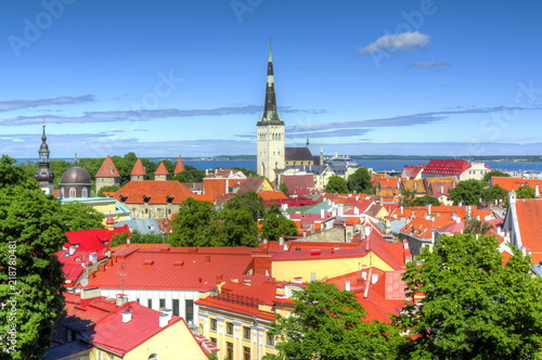 Tallinn cityscape with St. Olav's Church (Oleviste kirik), Estonia