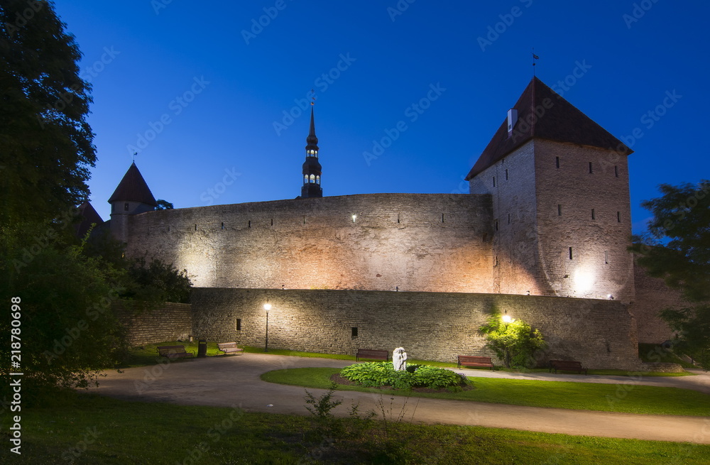 Walls of Tallinn at night, Estonia