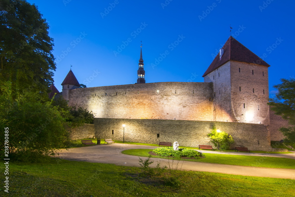 Walls of Tallinn at night, Estonia
