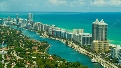 Aerial image Miami Beach collins Avenue and Indian Creek