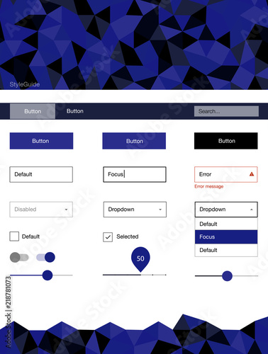 Dark BLUE vector web ui kit in polygonal style.