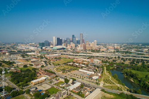 Aerial wide angle far shot Houston Texas