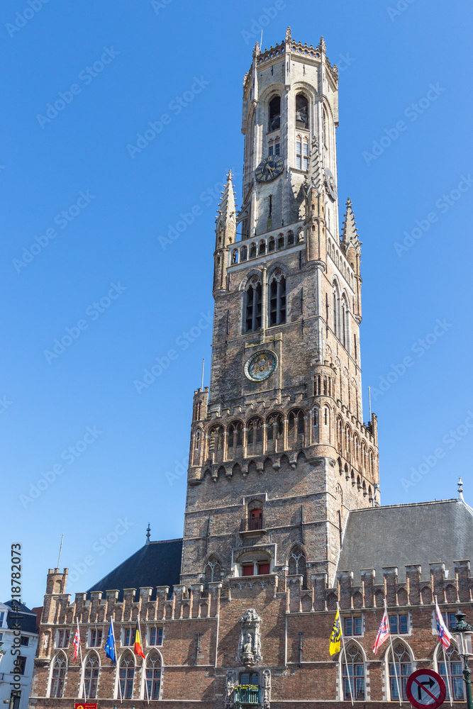 View to Belfry of Bruges medieval bell tower