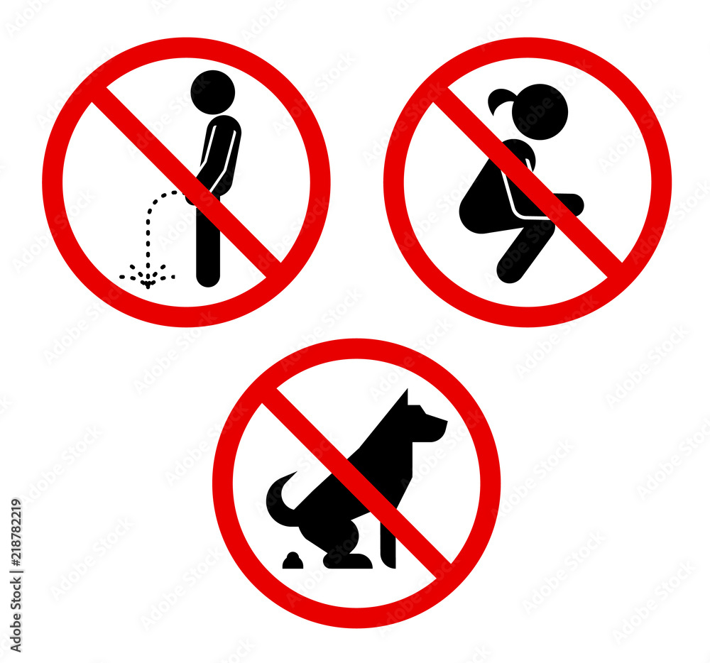 No pee sign. No Poop Sign. Set of prohibition signs. Signs of restriction. No dog poop sign. No pee sign. No Poop Sign. Set of prohibition signs. Signs of restriction. No dog poop sign.