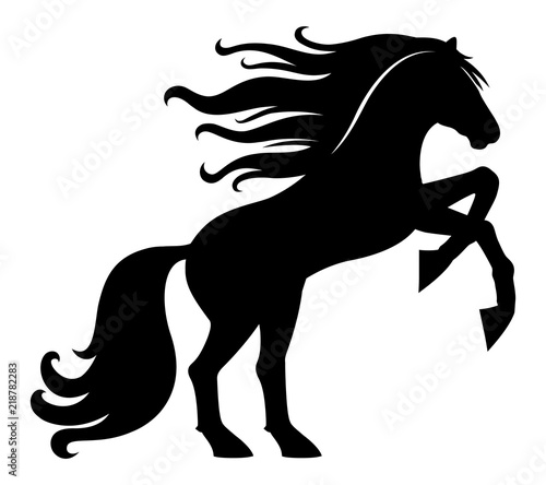 Sign of a black horse on a white background.