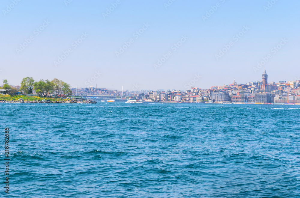 View from the water on the historical center of Istanbul.