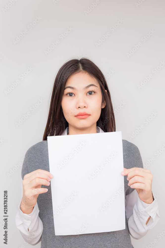 Beautiful asian women hold white blank paper advertising Beautiful asian women hold white blank paper advertising