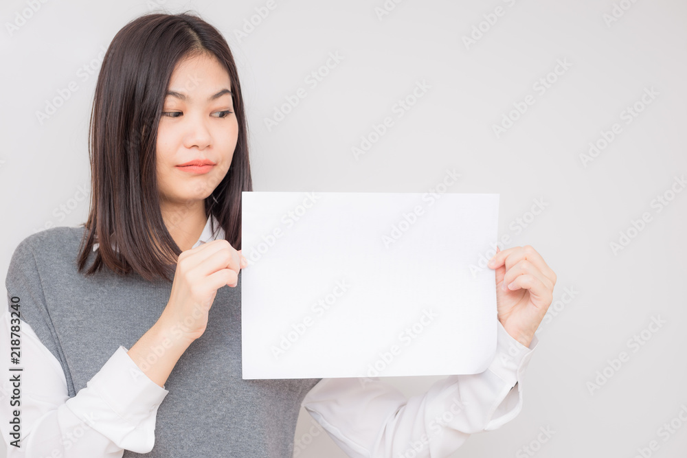 Beautiful asian women hold white blank paper advertising Beautiful asian women hold white blank paper advertising