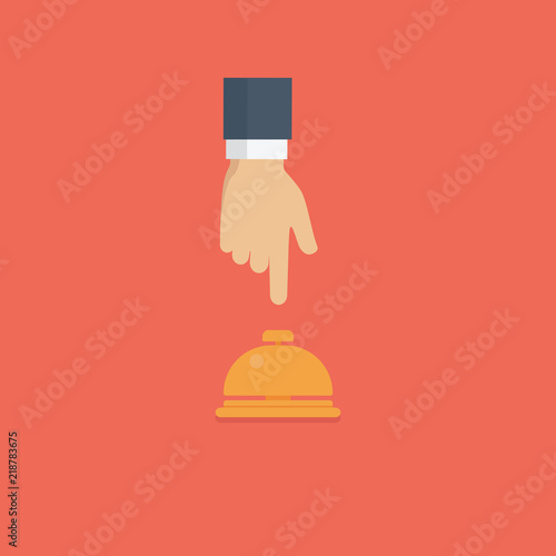 Customer hand pushing hotel reception bell, Service bell illustration