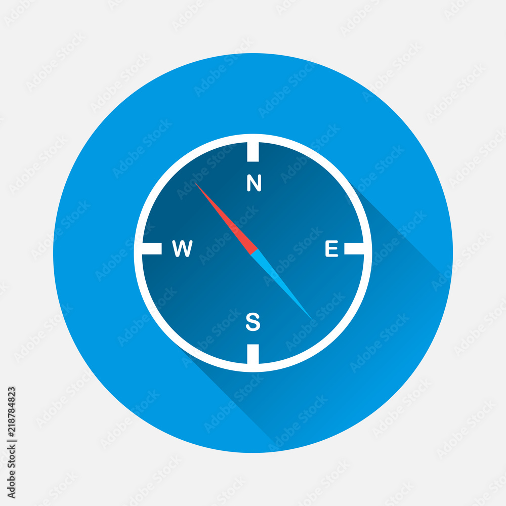Vector compass icon on blue background. Flat image compass with long shadow. Layers grouped for easy editing illustration. For your design. Vector compass icon on blue background. Flat image compass with long shadow. Layers grouped for easy editing illustration. For your design.