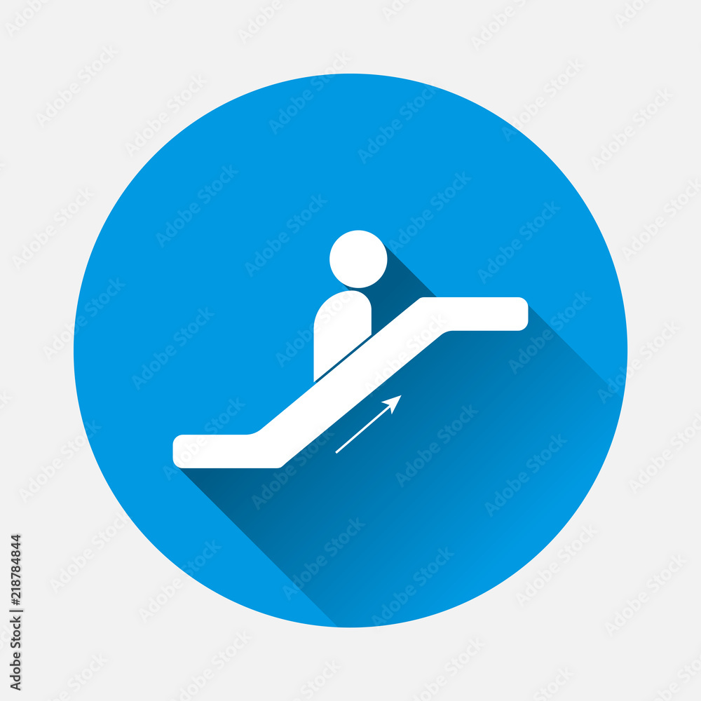 Vector icon escalator on blue background. Flat image escalator with long shadow. Layers grouped for easy editing illustration. For your design. Vector icon escalator on blue background. Flat image escalator with long shadow. Layers grouped for easy editing illustration. For your design.