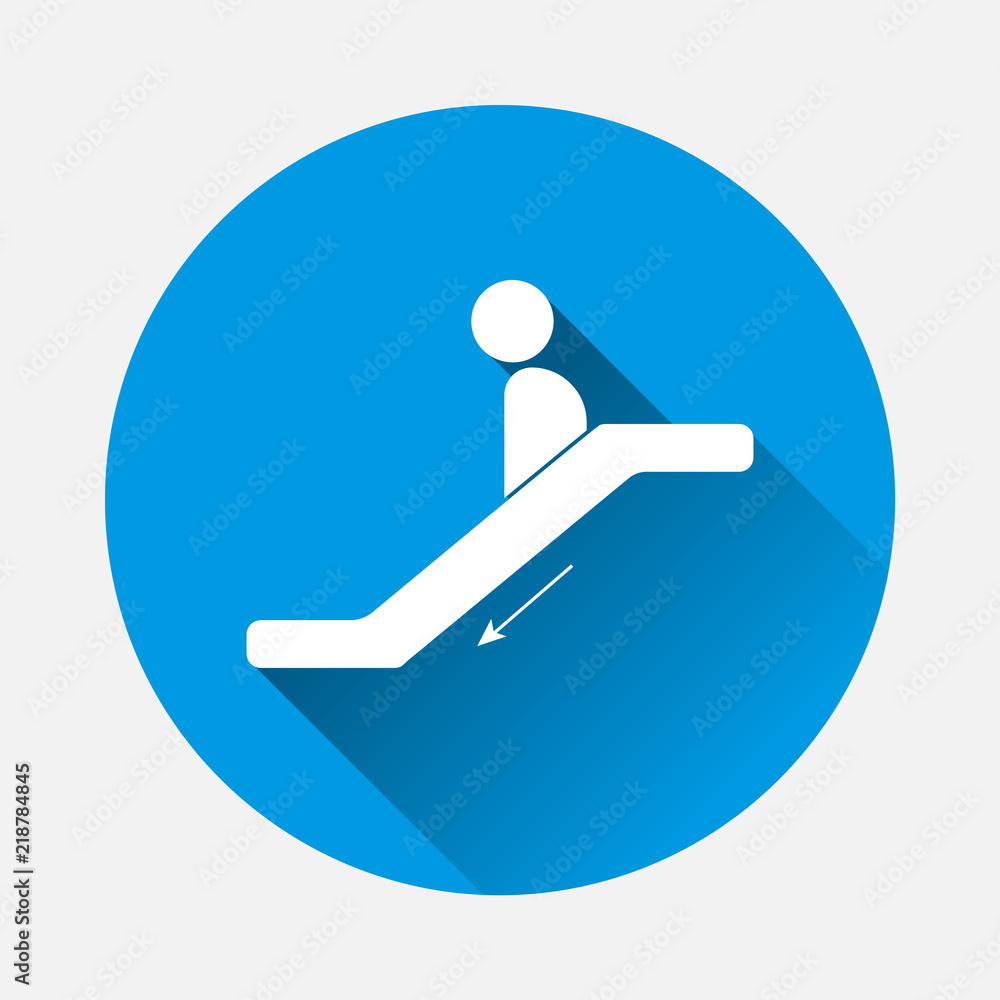 Vector icon escalator on blue background. Flat image escalator with long shadow. Layers grouped for easy editing illustration. For your design. Vector icon escalator on blue background. Flat image escalator with long shadow. Layers grouped for easy editing illustration. For your design.
