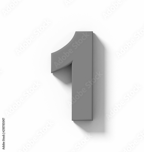 number 1 3D medium gray isolated on white with shadow - orthogonal projection