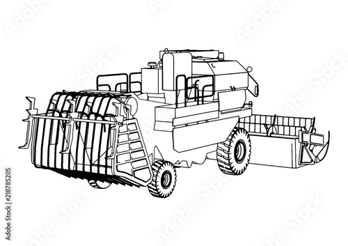sketch combine harvester vector