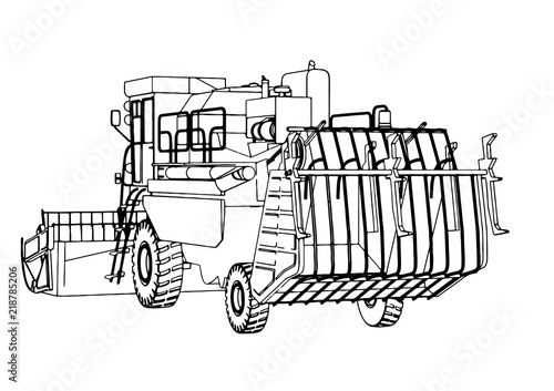 sketch combine harvester vector