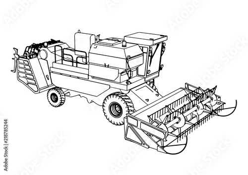 sketch combine harvester vector