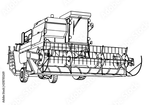sketch combine harvester vector