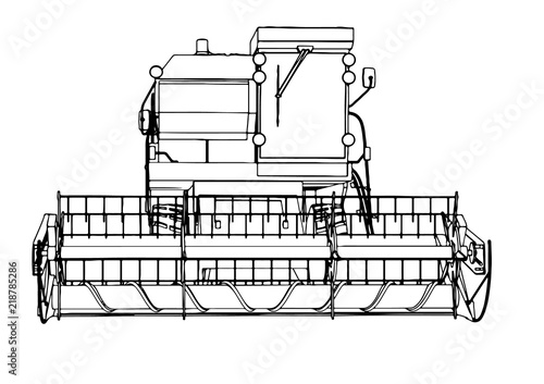 sketch combine harvester vector