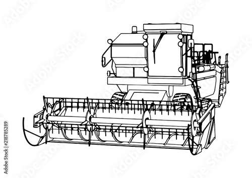 sketch combine harvester vector