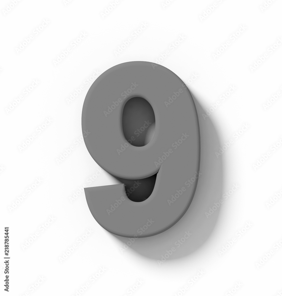 number 9 3D medium gray isolated on white with shadow - orthogonal projection number 9 3D medium gray isolated on white with shadow - orthogonal projection