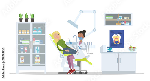 Woman sitting in dental clinic with toothache