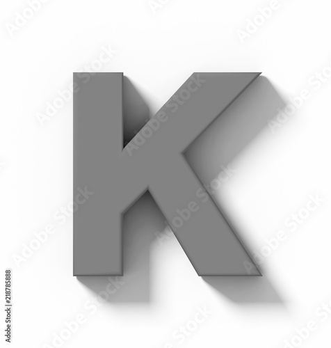 letter K 3D medium gray isolated on white with shadow - orthogonal projection