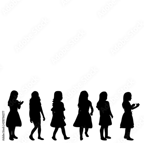 isolated silhouette children little girls playing