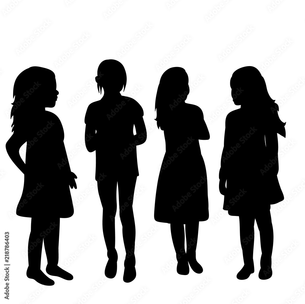 isolated silhouette children little girls talking