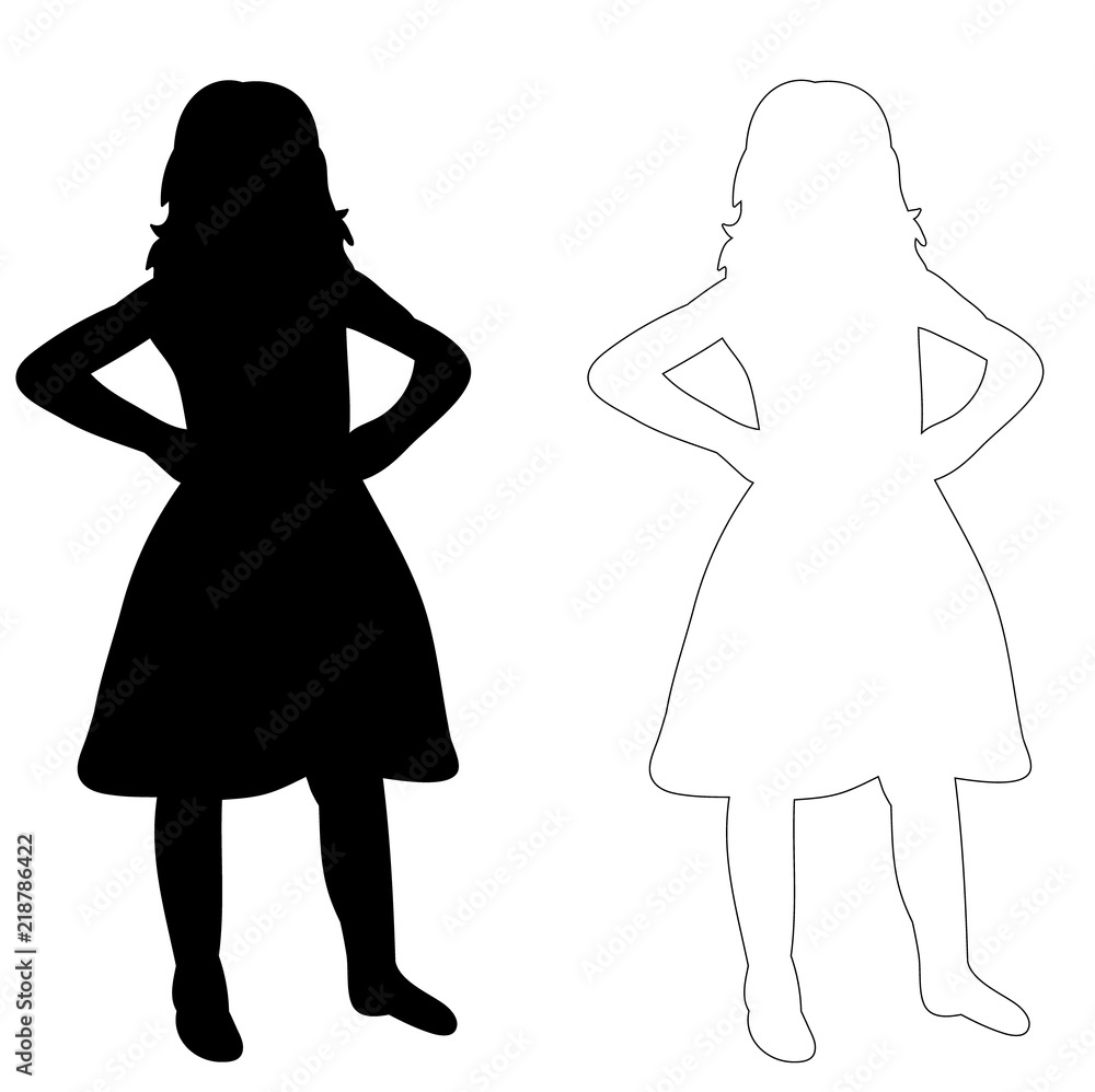 vector, isolated silhouette of baby, little girl in dress Stock Vector