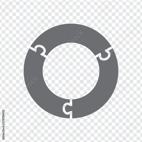 Simple icon circle puzzle in gray. Simple icon circle puzzle of the three elements on transparent background. Flat design. Vector illustration EPS10.