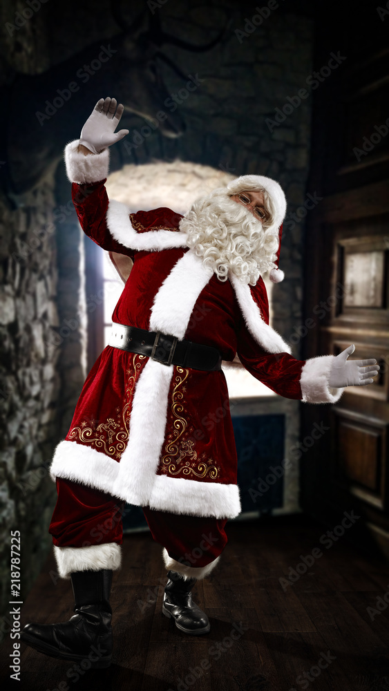 Santa Claus and home interior with window space 
