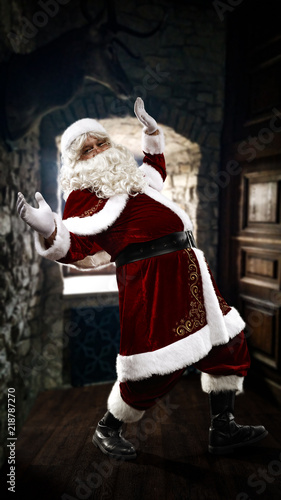 Santa Claus and home interior with window space 