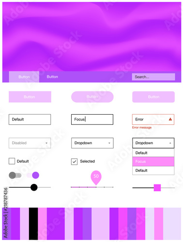 Light Purple, Pink vector web ui kit with lamp shapes.